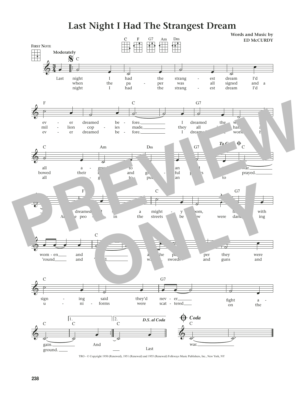 Simon & Garfunkel Last Night I Had The Strangest Dream (from The Daily Ukulele) (arr. Jim Beloff) sheet music notes and chords arranged for Ukulele