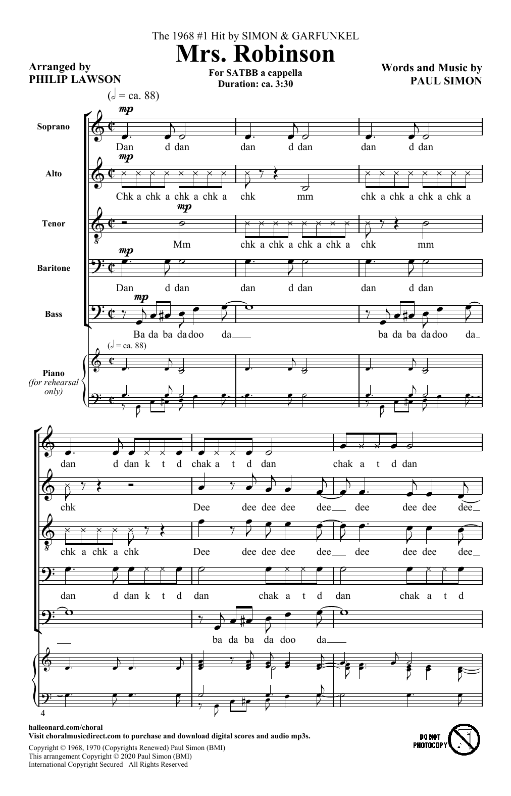 Simon & Garfunkel Mrs. Robinson (arr. Philip Lawson) sheet music notes and chords arranged for SATB Choir