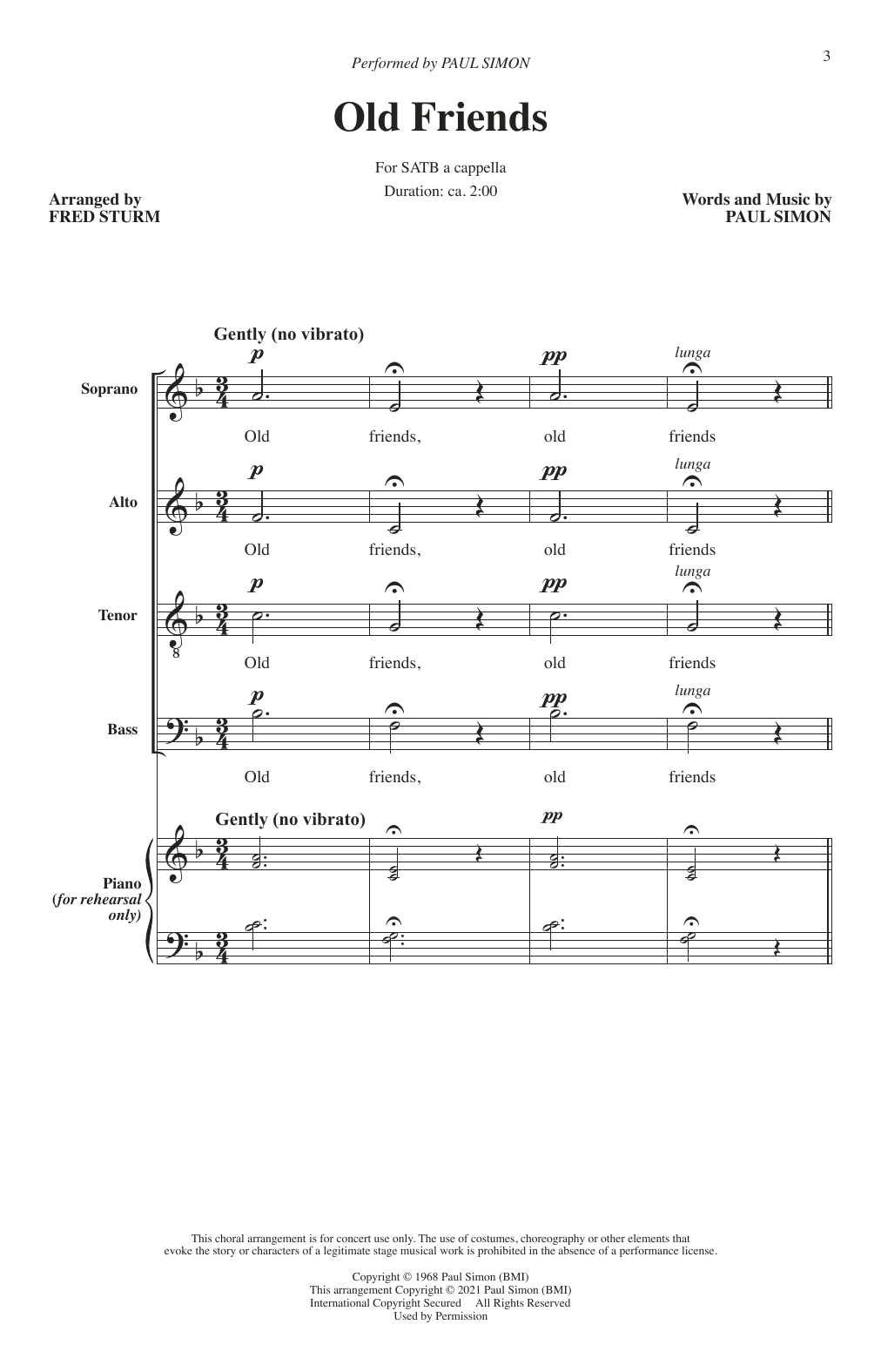 Simon & Garfunkel Old Friends (arr. Fred Sturm) sheet music notes and chords arranged for SATB Choir