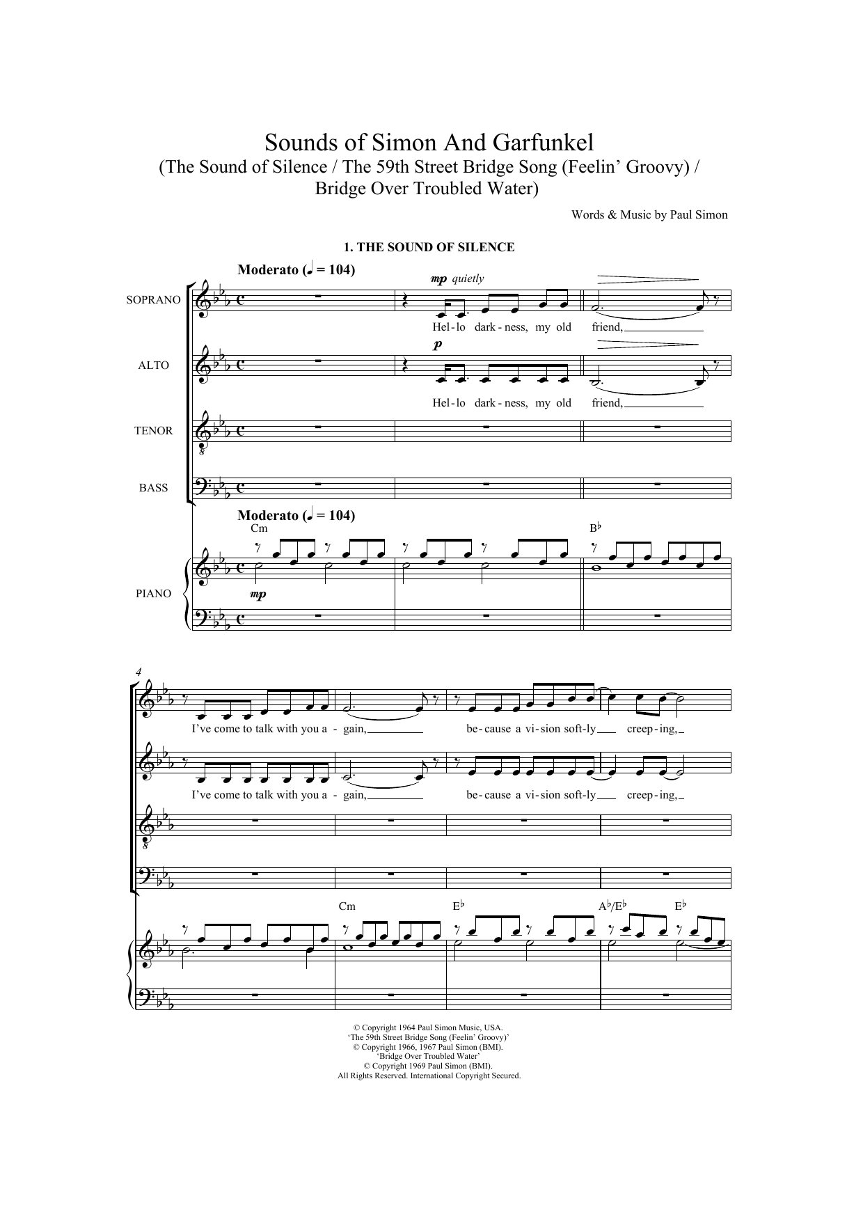Simon & Garfunkel Sounds Of Simon and Garfunkel sheet music notes and chords arranged for SATB Choir