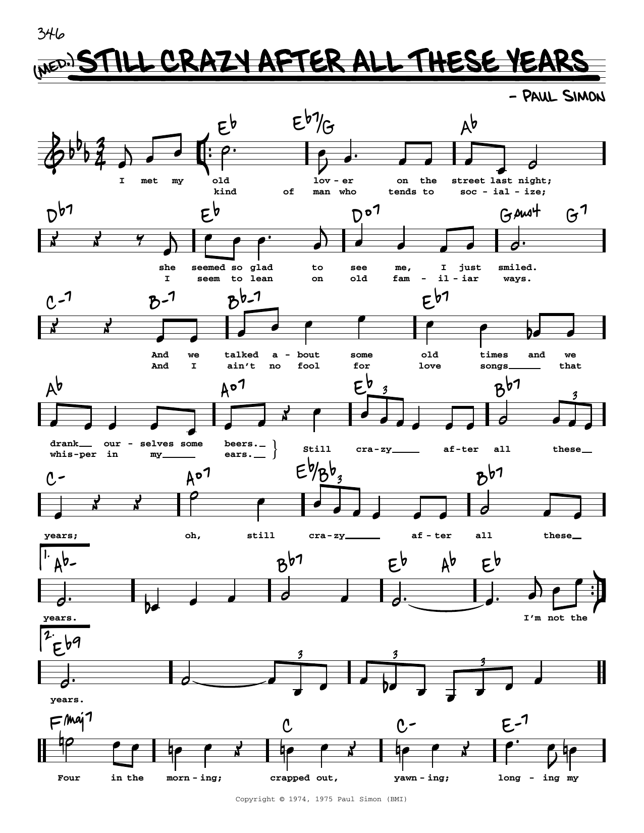 Simon & Garfunkel Still Crazy After All These Years (High Voice) sheet music notes and chords arranged for Real Book – Melody, Lyrics & Chords