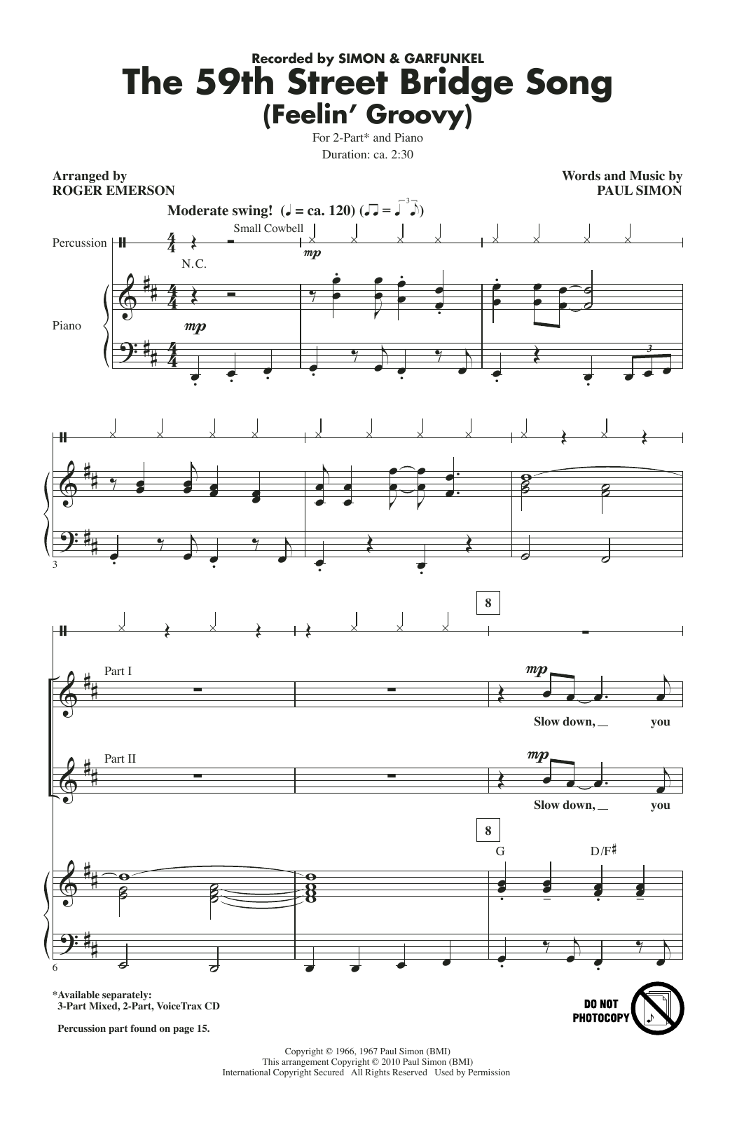Simon & Garfunkel The 59th Street Bridge Song (Feelin' Groovy) (arr. Roger Emerson) sheet music notes and chords arranged for 3-Part Mixed Choir