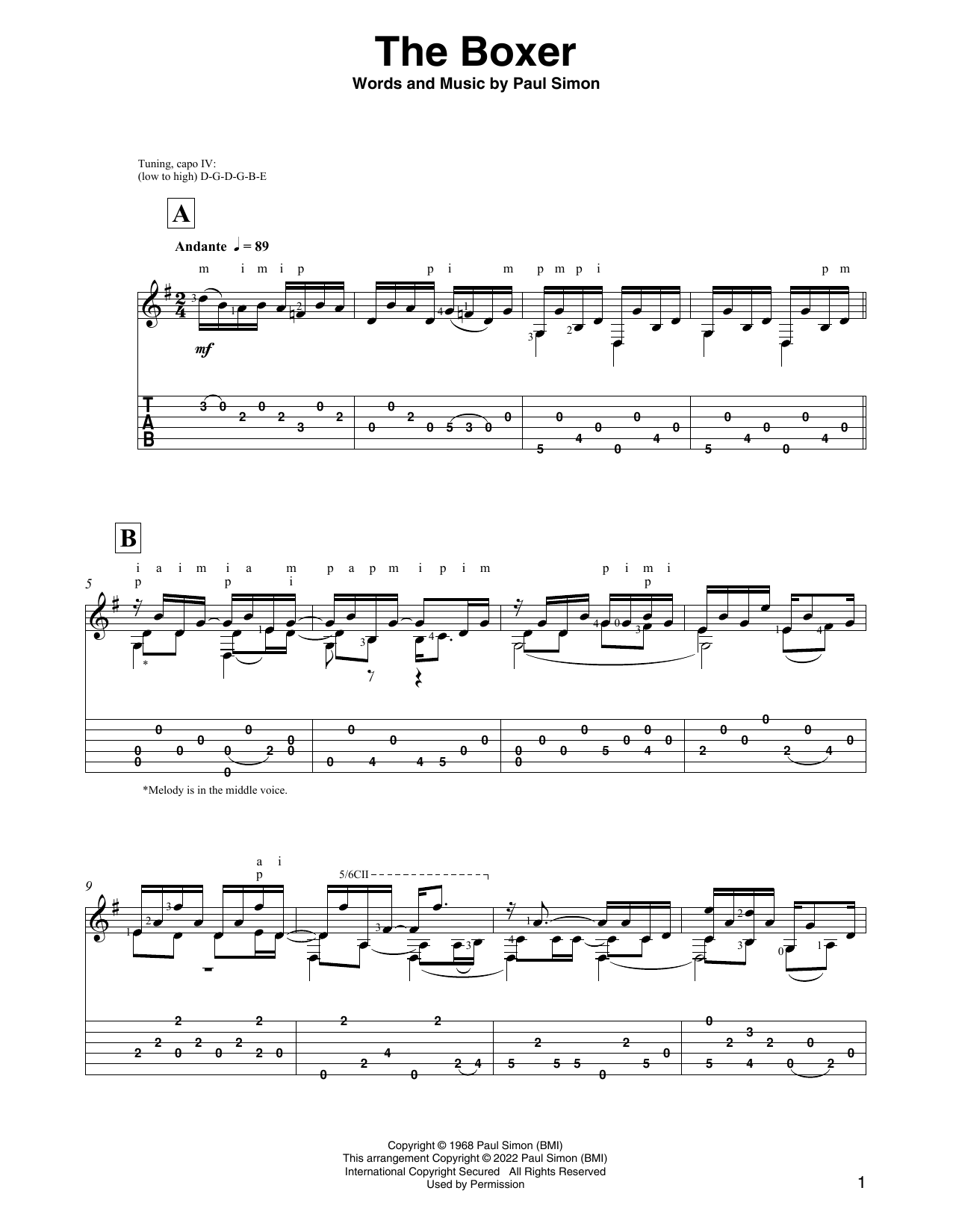 Simon & Garfunkel The Boxer (arr. David Jaggs) sheet music notes and chords arranged for Solo Guitar