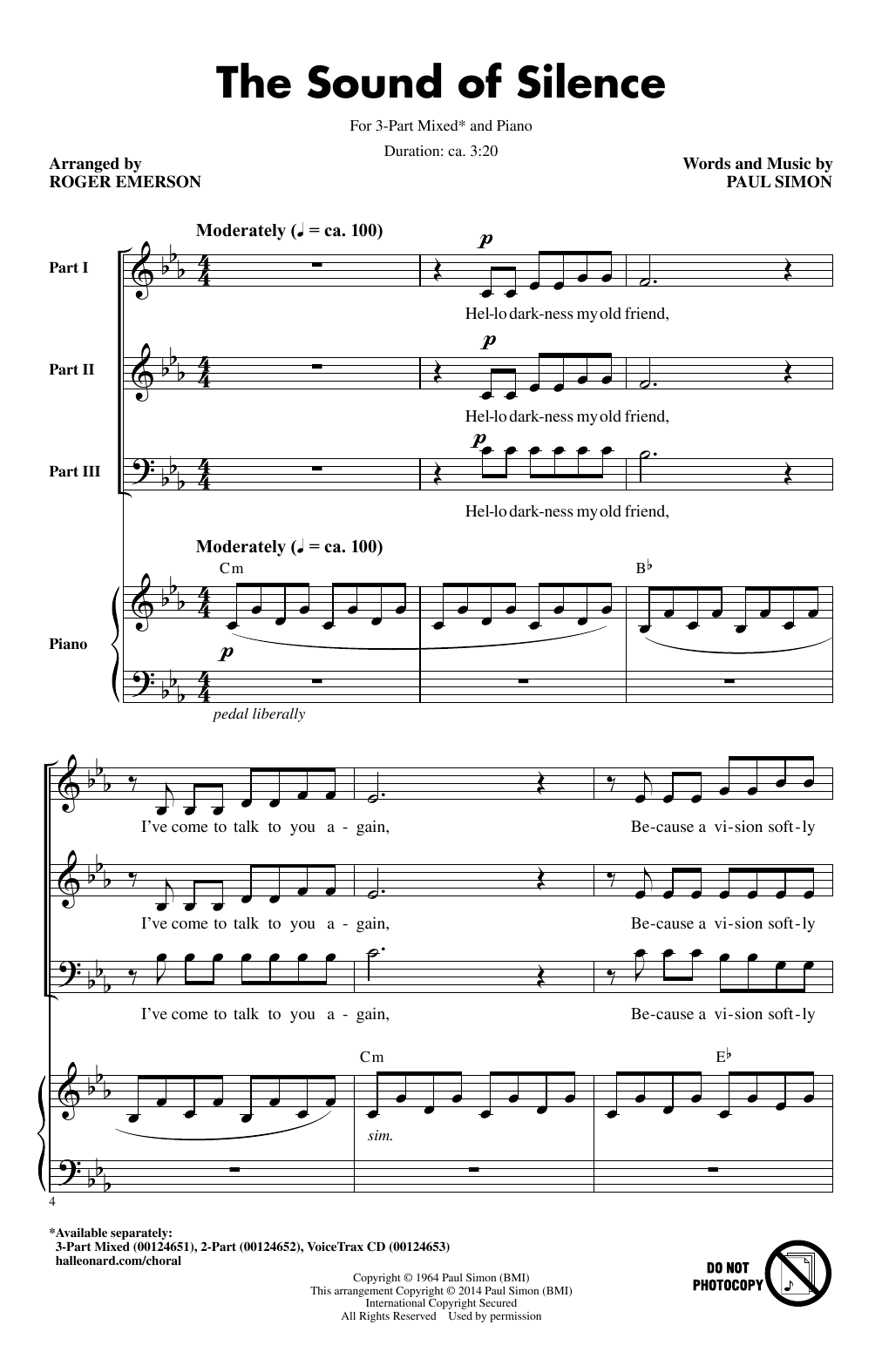 Roger Emerson The Sound Of Silence sheet music notes and chords arranged for 2-Part Choir