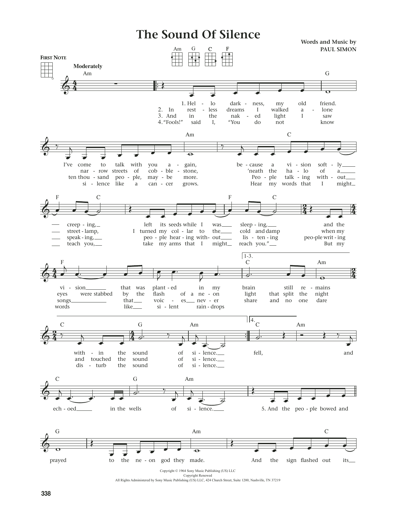 Simon & Garfunkel The Sound Of Silence (from The Daily Ukulele) (arr. Jim Beloff) sheet music notes and chords arranged for Ukulele