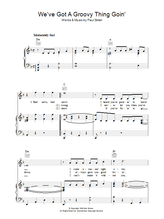 Simon & Garfunkel We've Got A Groovy Thing Goin' sheet music notes and chords arranged for Piano, Vocal & Guitar Chords