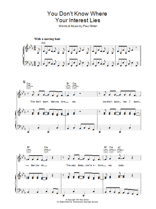 Simon & Garfunkel You Don't Know Where Your Interest Lies sheet music notes and chords arranged for Piano, Vocal & Guitar Chords