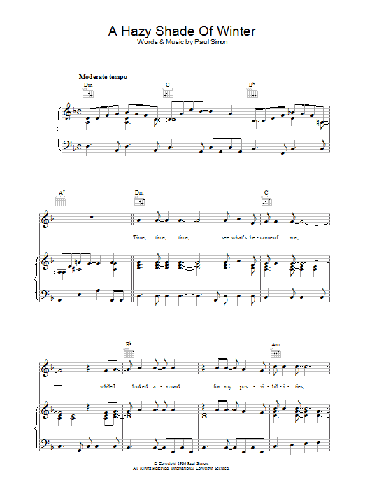 Simon & Garfunkel A Hazy Shade Of Winter sheet music notes and chords arranged for Piano, Vocal & Guitar Chords