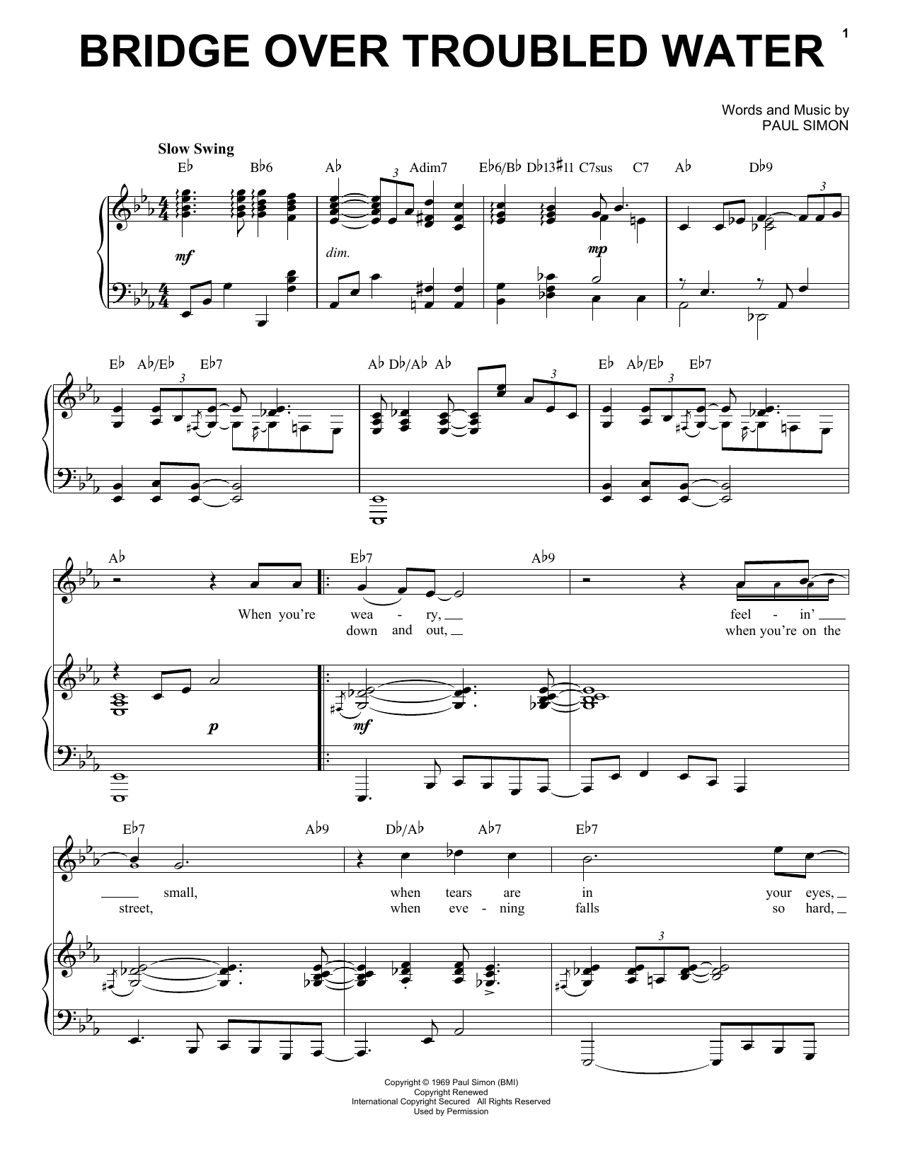Simon & Garfunkel Bridge Over Troubled Water [Jazz version] (arr. Brent Edstrom) sheet music notes and chords arranged for Piano & Vocal