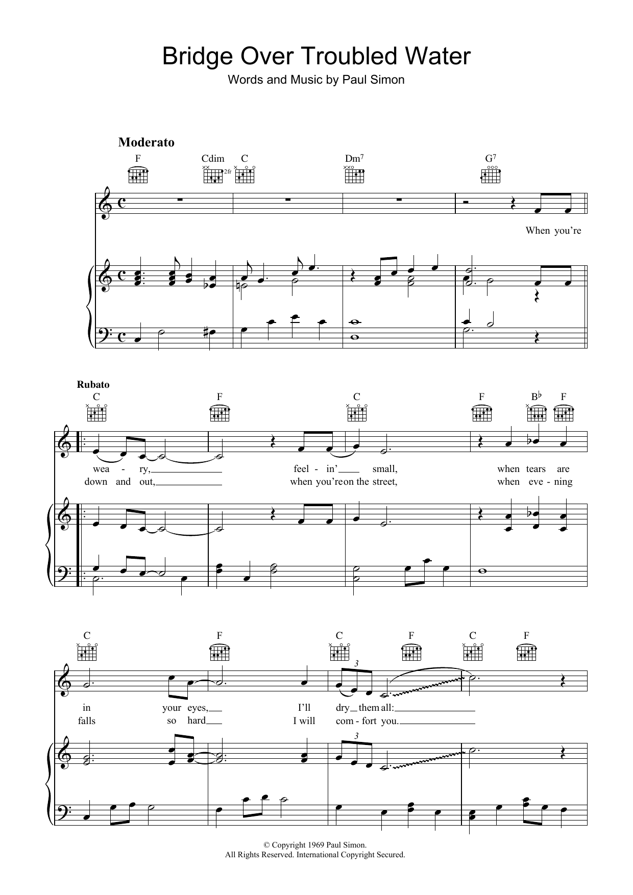Simon & Garfunkel Bridge Over Troubled Water sheet music notes and chords arranged for Flute Solo