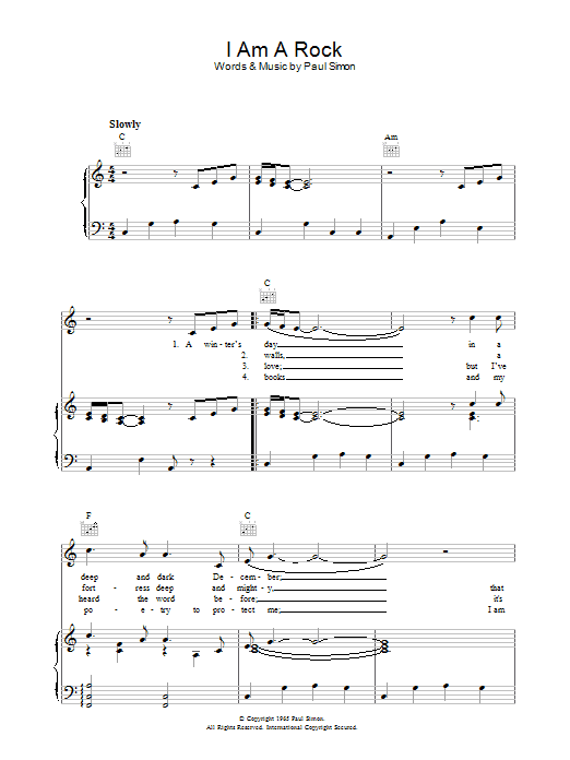 Simon & Garfunkel I Am A Rock sheet music notes and chords arranged for Guitar Tab (Single Guitar)