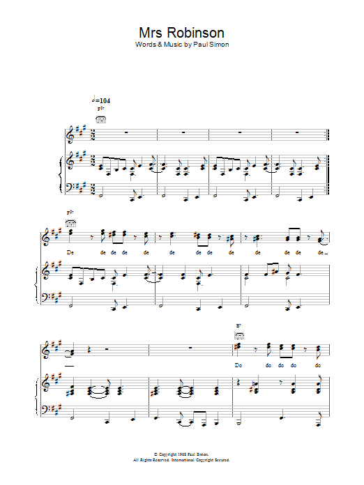 Simon & Garfunkel Mrs. Robinson sheet music notes and chords arranged for Flute Duet