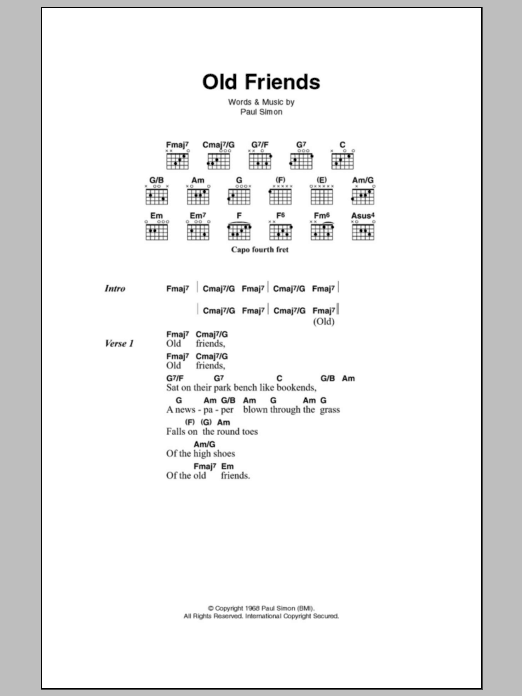 Simon & Garfunkel Old Friends sheet music notes and chords arranged for Guitar Chords/Lyrics