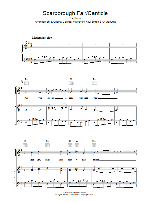 Simon & Garfunkel Scarborough Fair/Canticle sheet music notes and chords arranged for Flute Solo