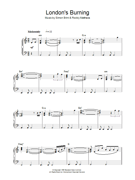 Simon Brint Theme from London's Burning sheet music notes and chords arranged for Piano Solo
