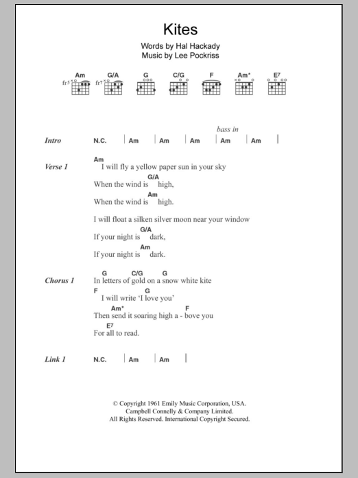 Simon Dupree Kites sheet music notes and chords arranged for Guitar Chords/Lyrics