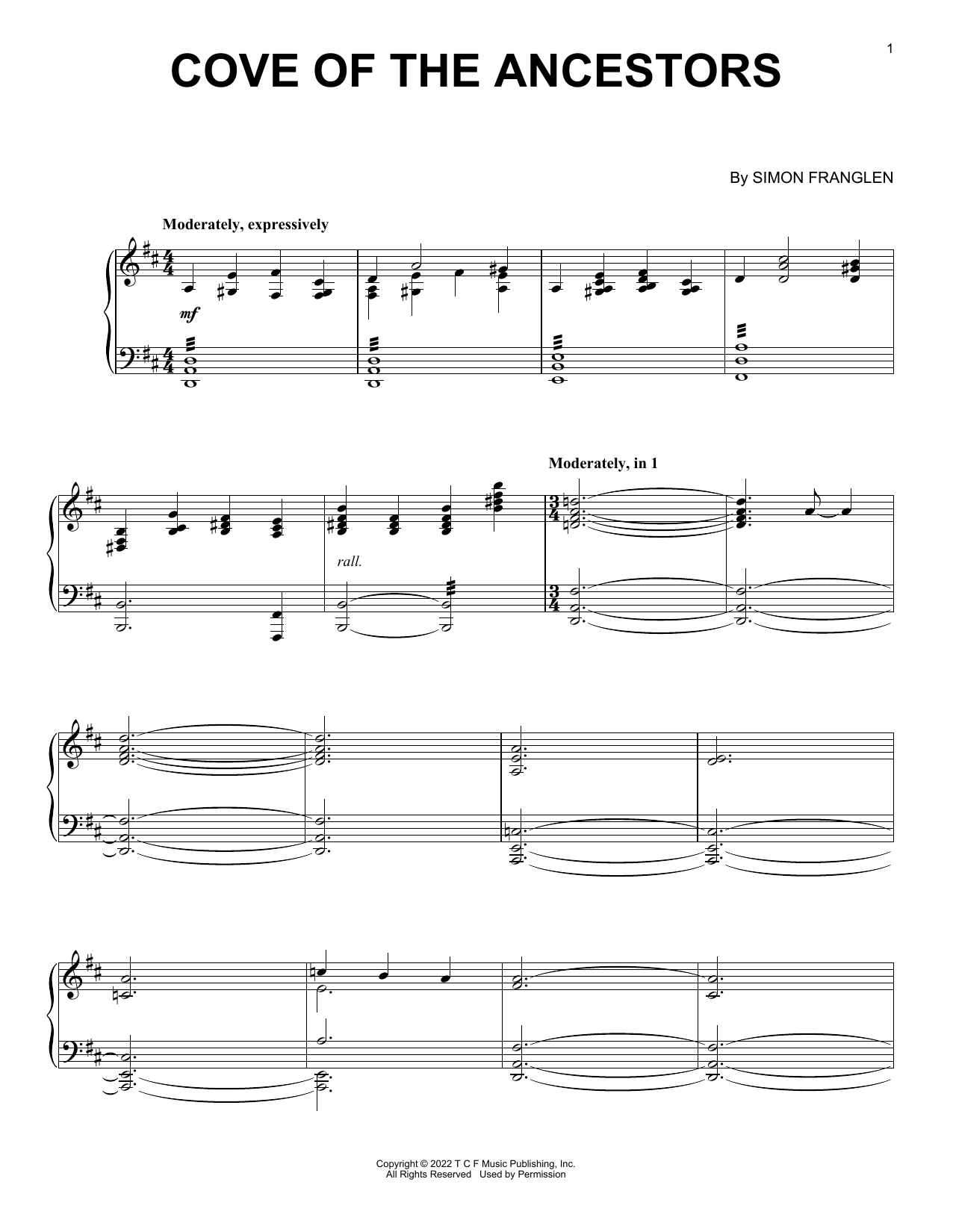 Simon Franglen Cove Of The Ancestors (from Avatar: The Way Of Water) sheet music notes and chords arranged for Piano Solo