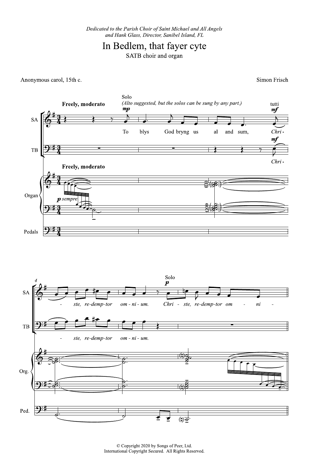 Simon Frisch In Bedlem, That Fayer Cyte (In Bethlehem, That Fair City) sheet music notes and chords arranged for SATB Choir