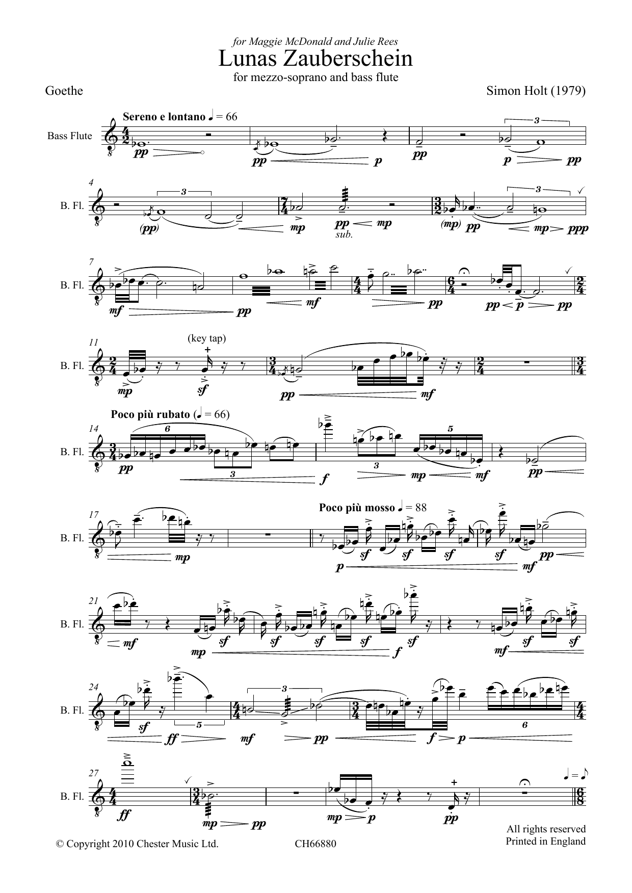 Simon Holt Lunas Zauberschein sheet music notes and chords arranged for Vocal Solo