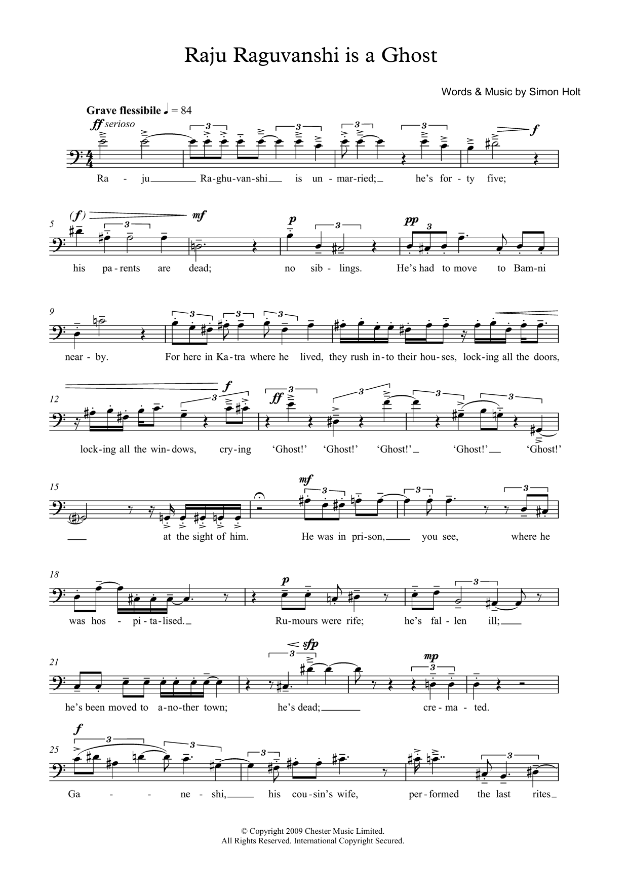 Simon Holt Raju Raguvanshi is a Ghost (for baritone voice) sheet music notes and chords arranged for Piano & Vocal