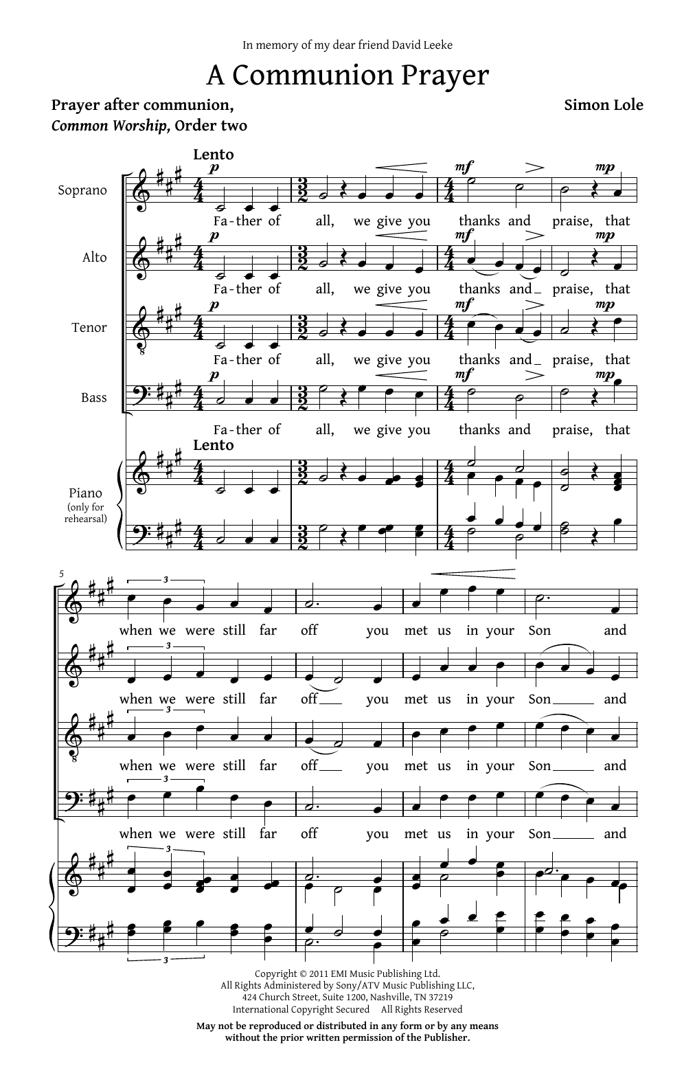 Simon Lole A Communion Prayer sheet music notes and chords arranged for SATB Choir