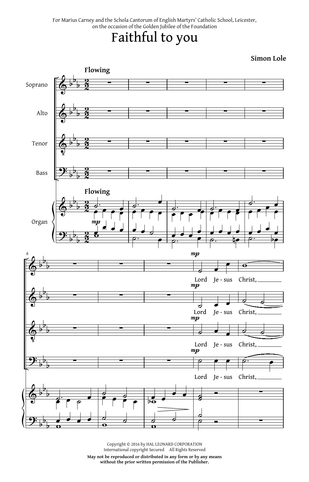 Simon Lole Faithful To You sheet music notes and chords arranged for SATB Choir