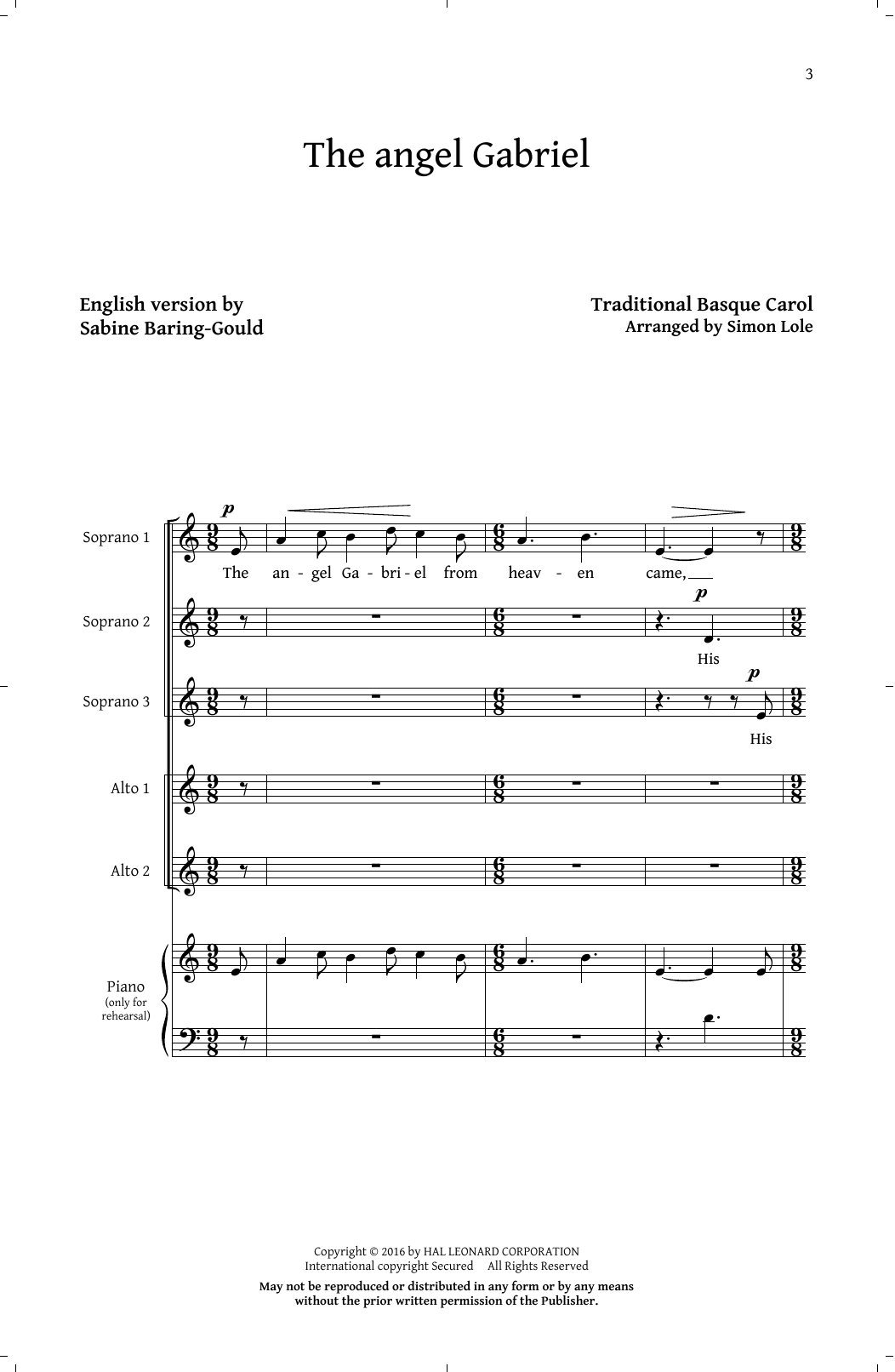 Simon Lole Heavenly Peace sheet music notes and chords arranged for SSA Choir