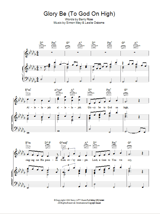 Simon May Glory Be (To God On High) sheet music notes and chords arranged for Piano, Vocal & Guitar Chords