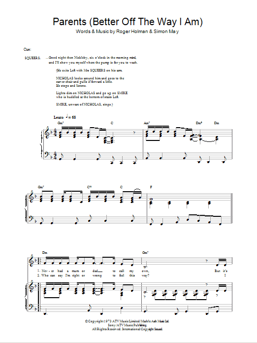 Simon May Parents (Better Off The Way I Am) sheet music notes and chords arranged for Piano, Vocal & Guitar Chords