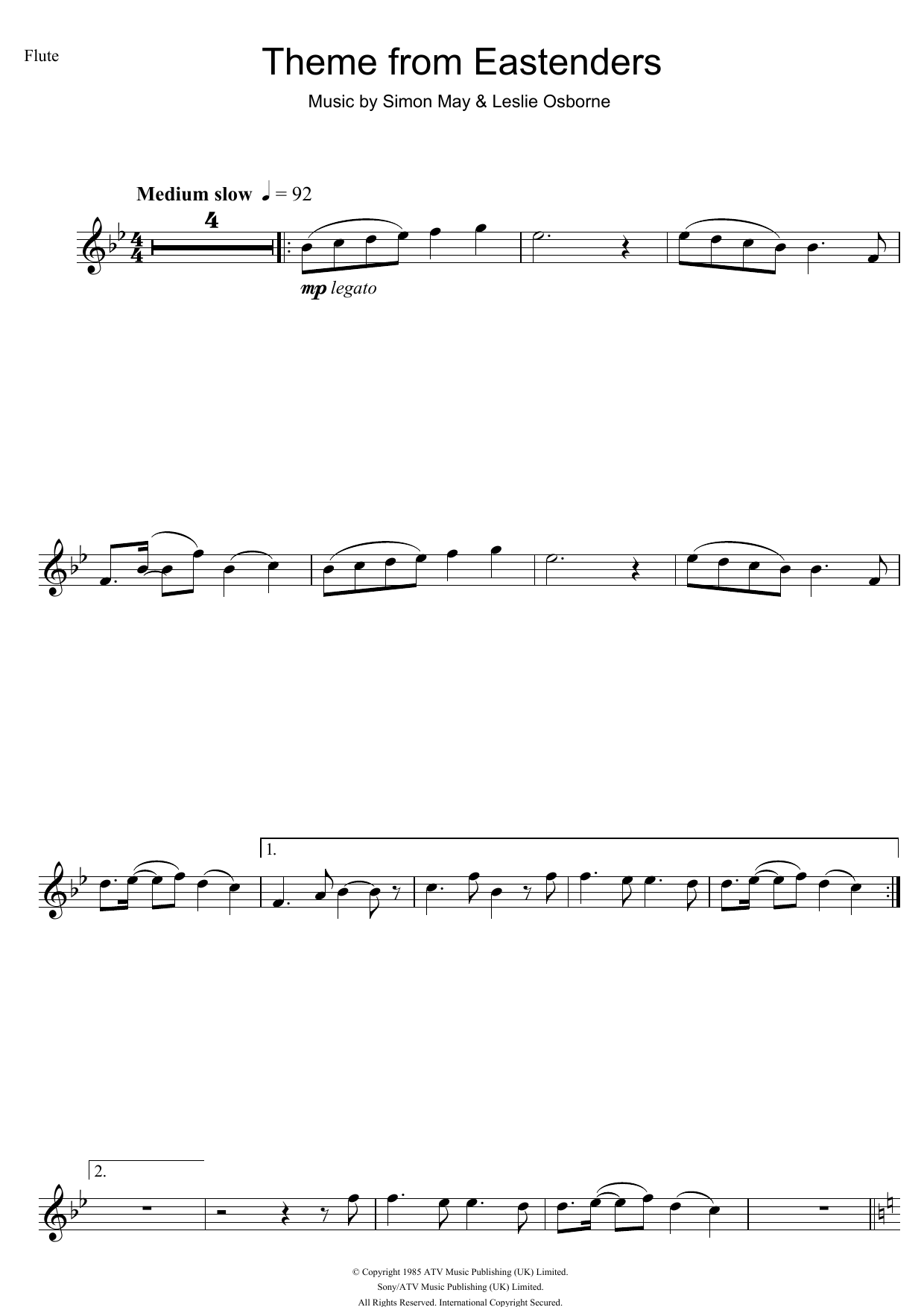 Simon May Theme from EastEnders sheet music notes and chords arranged for Clarinet Solo