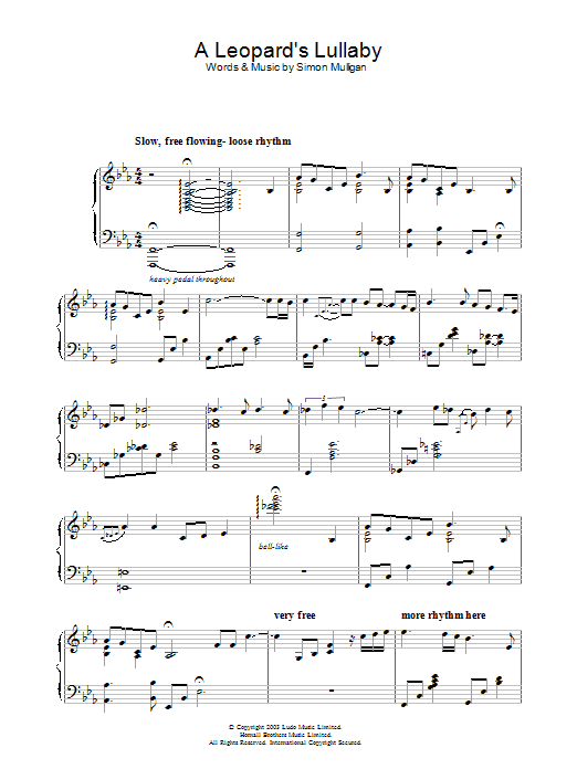 Simon Mulligan A Leopard's Lullaby sheet music notes and chords arranged for Piano Solo
