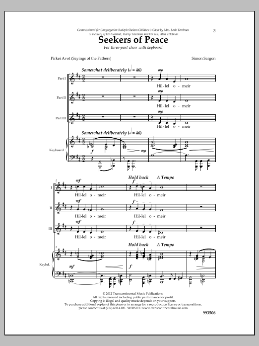 Simon Sargon Seekers of Peace sheet music notes and chords arranged for 3-Part Mixed Choir