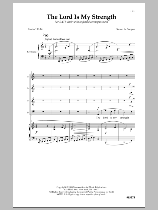 Simon Sargon The Lord Is My Strength sheet music notes and chords arranged for SATB Choir