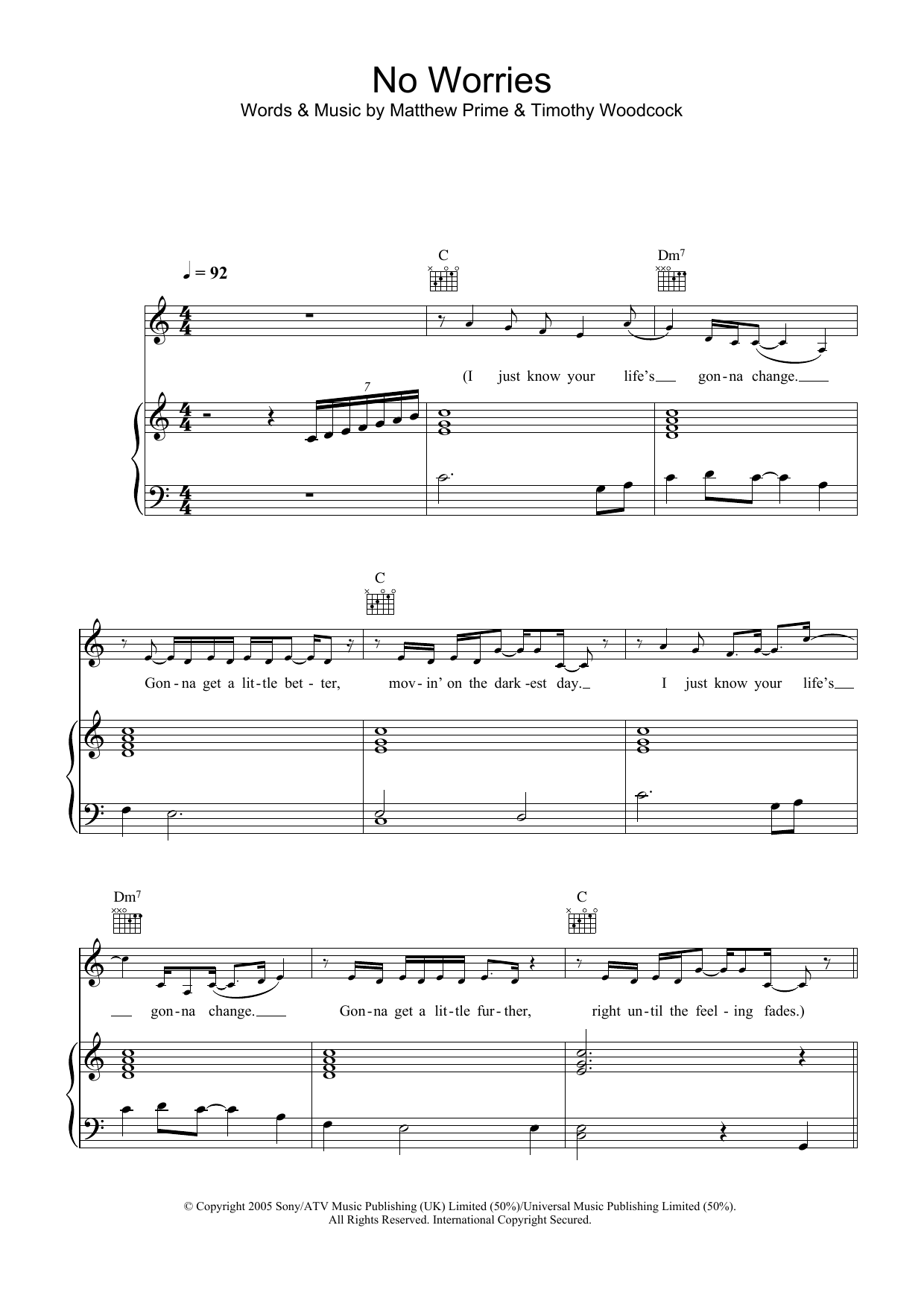 Simon Webbe No Worries sheet music notes and chords arranged for Piano, Vocal & Guitar Chords