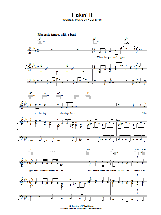 Simon & Garfunkel Fakin' It sheet music notes and chords. Download Printable PDF.
