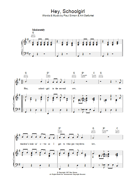 Simon & Garfunkel Hey Schoolgirl sheet music notes and chords. Download Printable PDF.