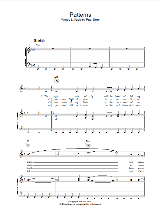 Simon & Garfunkel Patterns sheet music notes and chords. Download Printable PDF.