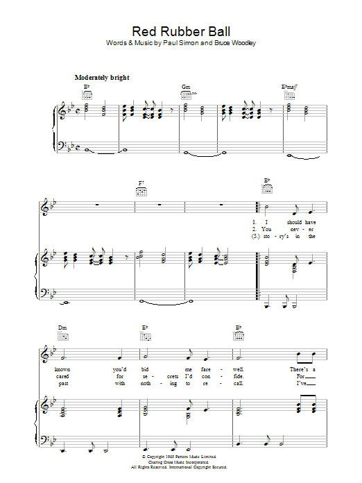 Simon & Garfunkel Red Rubber Ball sheet music notes and chords. Download Printable PDF.