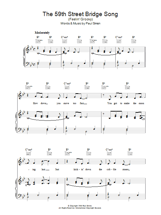 Simon & Garfunkel The 59th Street Bridge Song (Feelin' Groovy) sheet music notes and chords. Download Printable PDF.