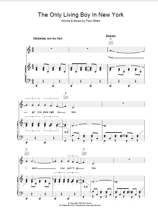 Simon & Garfunkel The Only Living Boy In New York sheet music notes and chords. Download Printable PDF.