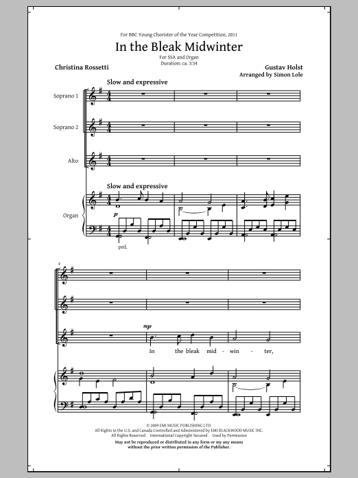 Simon Lole In The Bleak Midwinter sheet music notes and chords arranged for SSA Choir