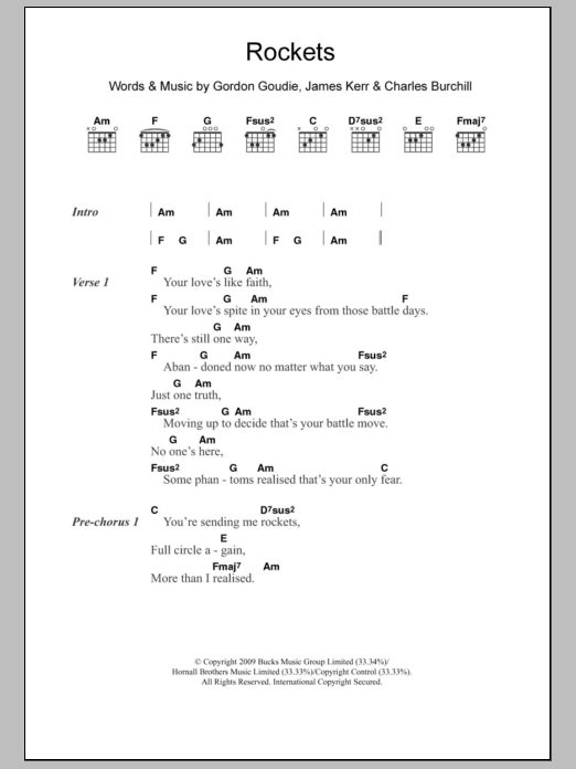 Simple Minds Rockets sheet music notes and chords arranged for Guitar Chords/Lyrics