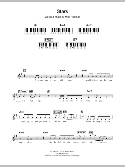 Simply Red Stars sheet music notes and chords arranged for Piano Chords/Lyrics