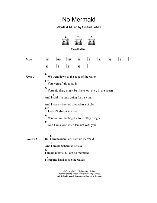 Sinéad Lohan No Mermaid sheet music notes and chords arranged for Guitar Chords/Lyrics