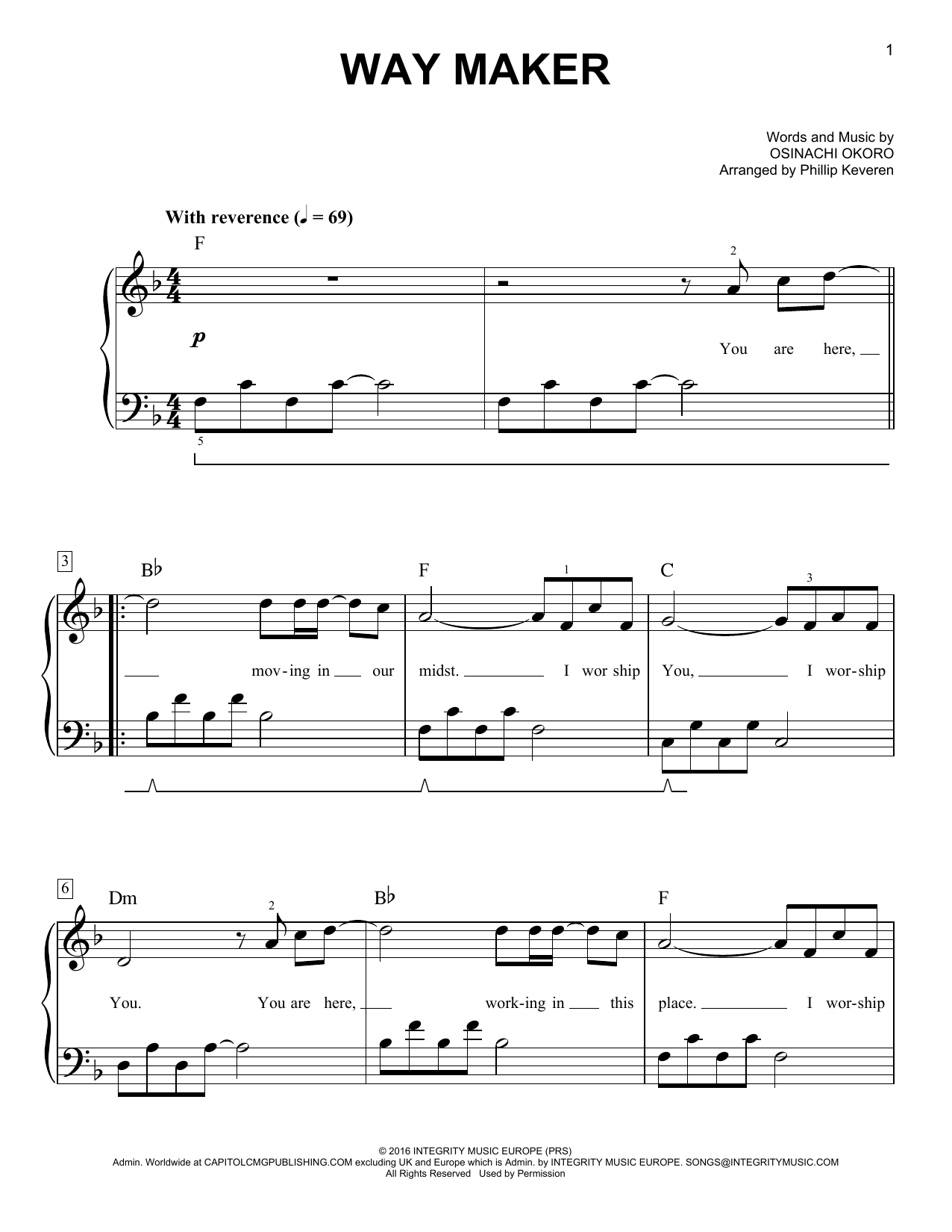 Sinach Way Maker (arr. Phillip Keveren) sheet music notes and chords arranged for Easy Piano