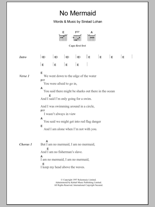 Sinéad Lohan No Mermaid sheet music notes and chords arranged for Guitar Chords/Lyrics