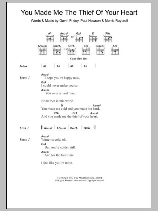 Sinead O'Connor You Made Me The Thief Of Your Heart sheet music notes and chords arranged for Guitar Chords/Lyrics