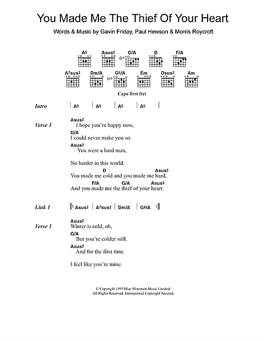 Sinead O'Connor You Made Me The Thief Of Your Heart sheet music notes and chords arranged for Guitar Chords/Lyrics