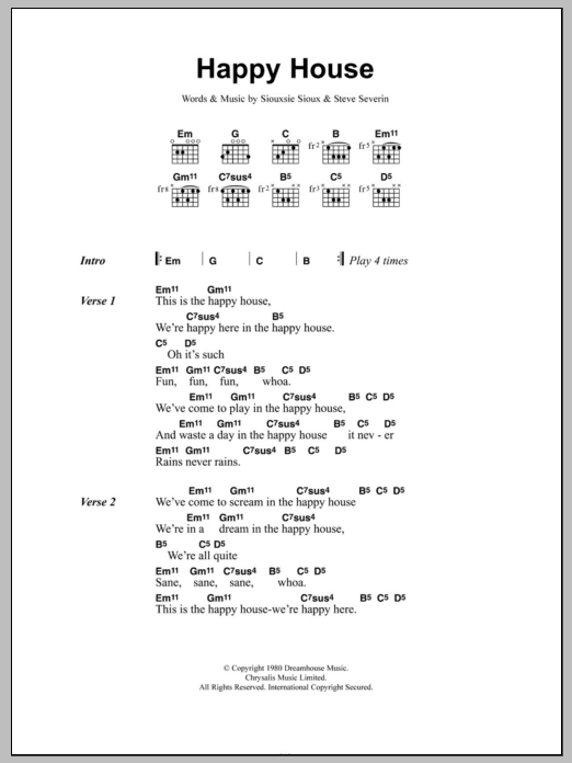Siouxsie & The Banshees Happy House sheet music notes and chords arranged for Guitar Chords/Lyrics