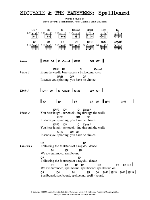 Siouxsie & The Banshees Spellbound sheet music notes and chords arranged for Guitar Chords/Lyrics